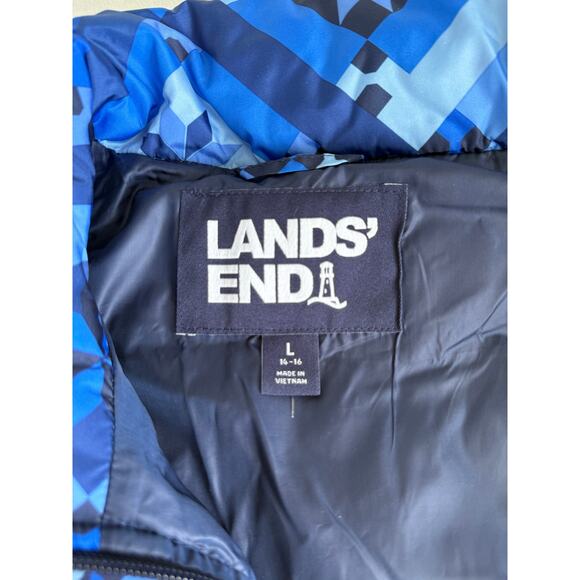 NWOT Lands End Women's Down Puffer Vest Large 14-16 Blue‎ Geometric Aztec - Picture 2 of 14